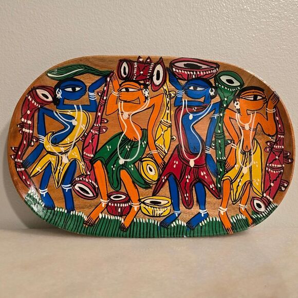 Wooden Patachitra Art Handpainted Tray Mango Wood Painted Tray - Picture 1 of 8